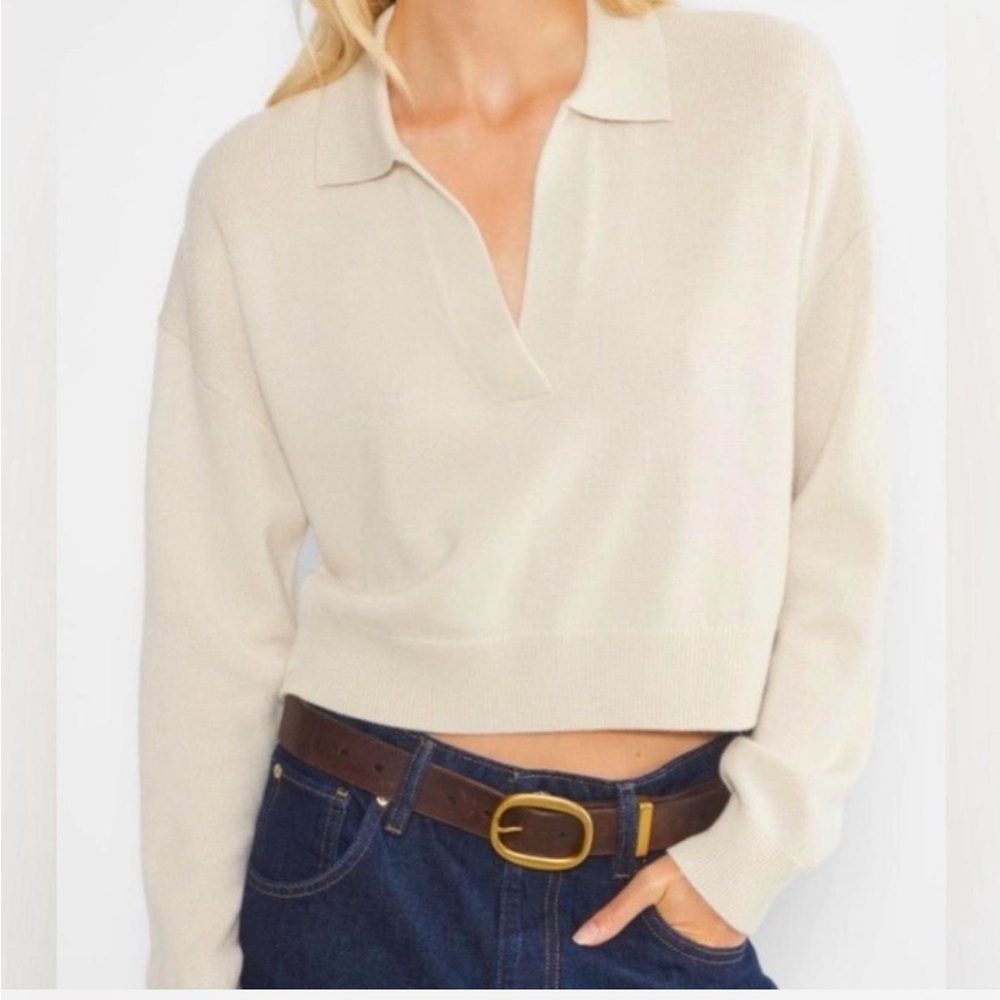 Aritzia Cream V-Neck Sweater